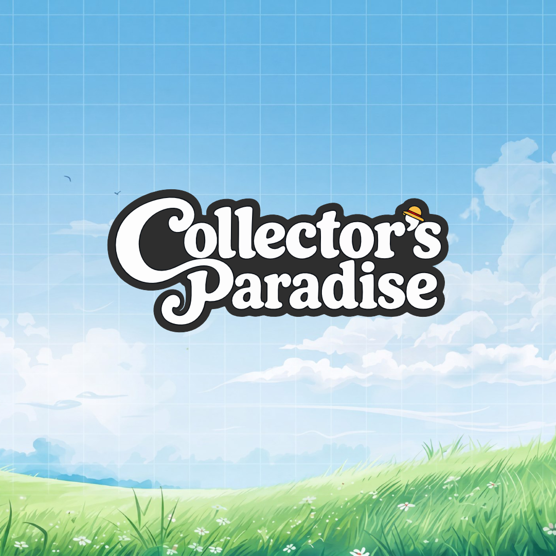 Collector’s Paradise brand artwork with its logo against a blue sky and sunflower illustration